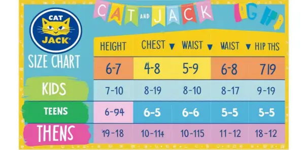 cat and jack size chart