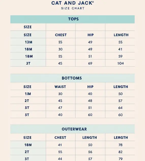 cat & jack sizes chart